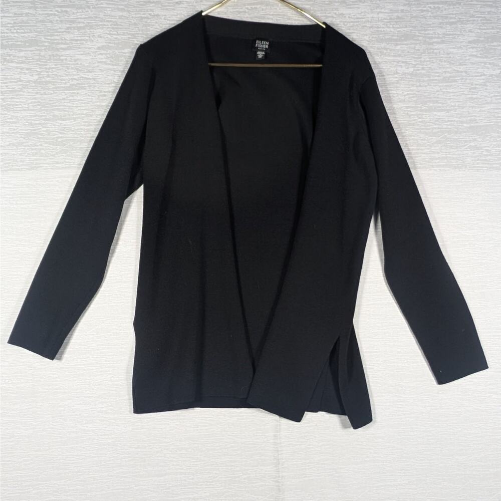 Eileen Fisher Cardigan Womens Petite Small Black Wool Wrap